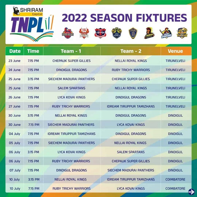 Tamil Nadu Premier League 2022 (TNPL) Time Table is out